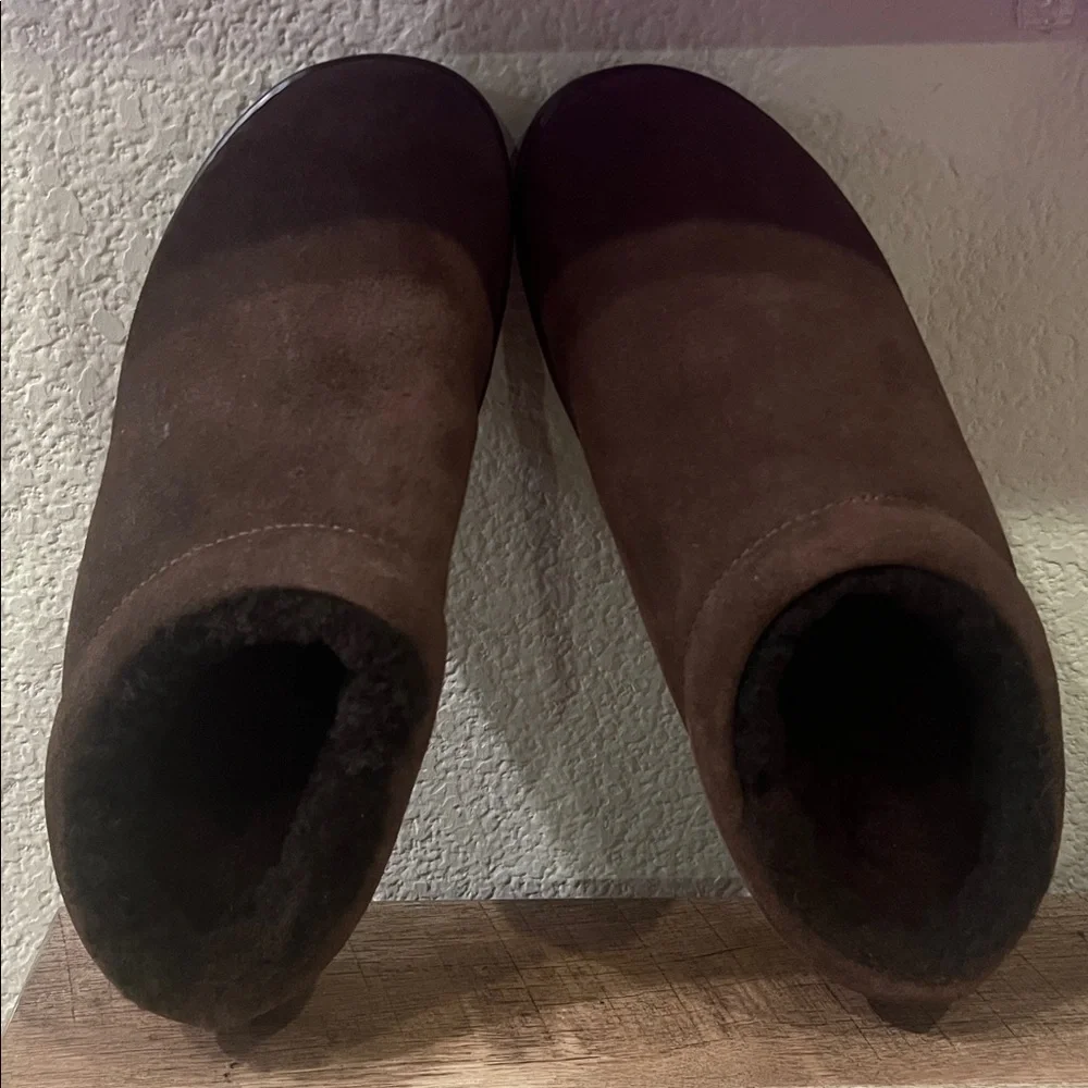 Lands' End Suede Shearling‎ Fur Clog Slippers, NWOT